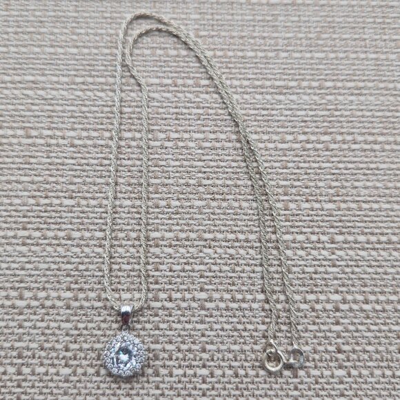 Jewelry - 16 Inches Sterling Silver 7mm Halo Cubic Zirconia Pendant Necklace A4220